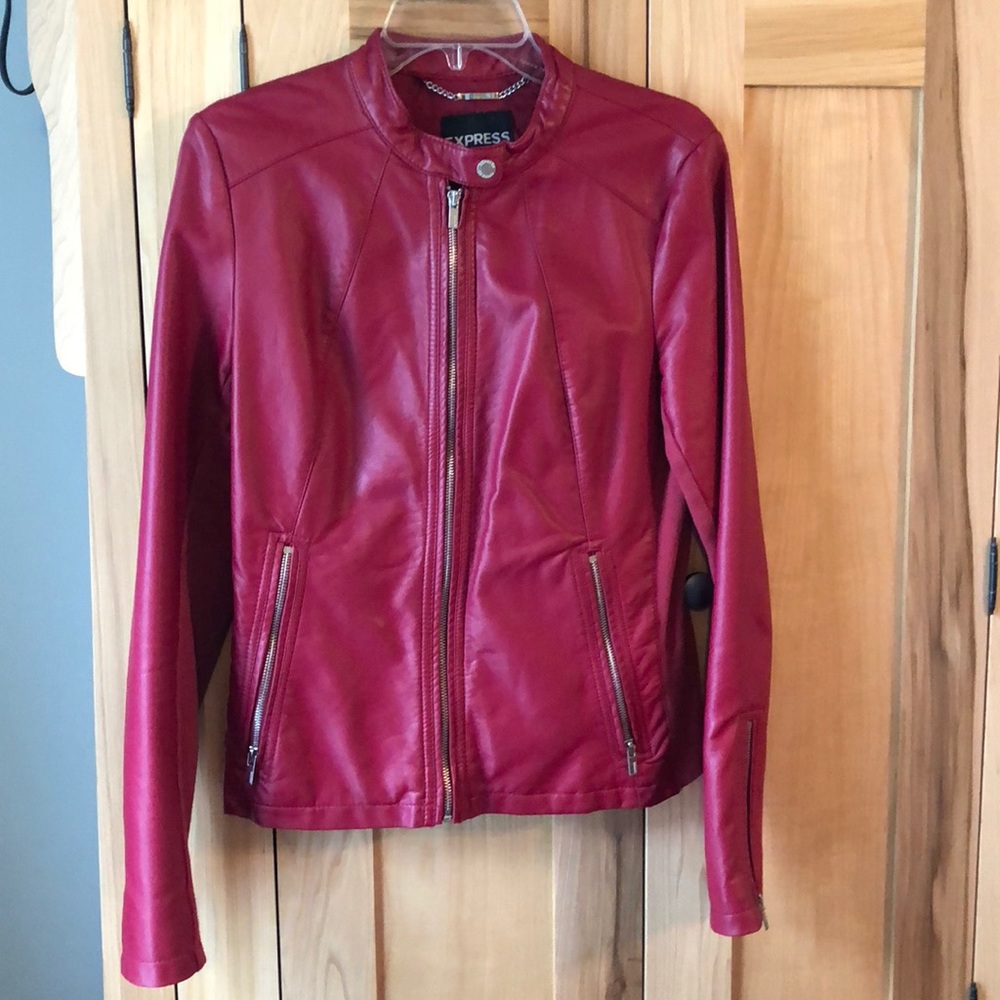 Express lipstick pink “leather” moto jacket